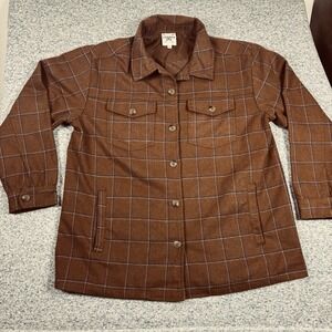 Cotton & Rye Outfitters Womens XL Wool Blend Button Flannel Plaid Brown Womens